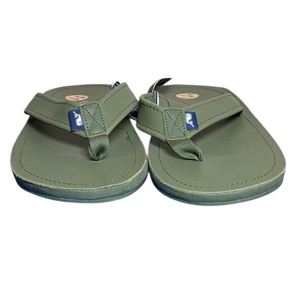 NEW Vineyard Vines Men’s Size 11 Clover Green Leather Contoured Flip Flop Sandal main image 6